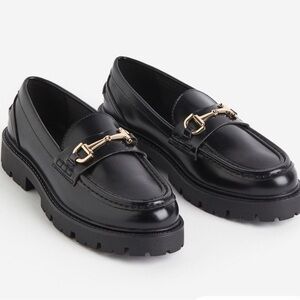 H&M Black Chunky Loafers with Gold Accent